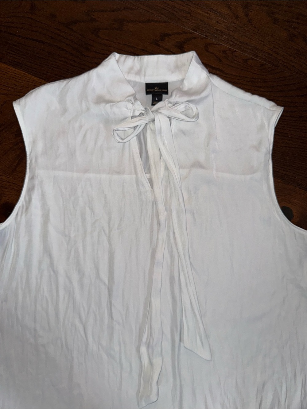 Worthington White Tie-Neck Sleeveless Blouse